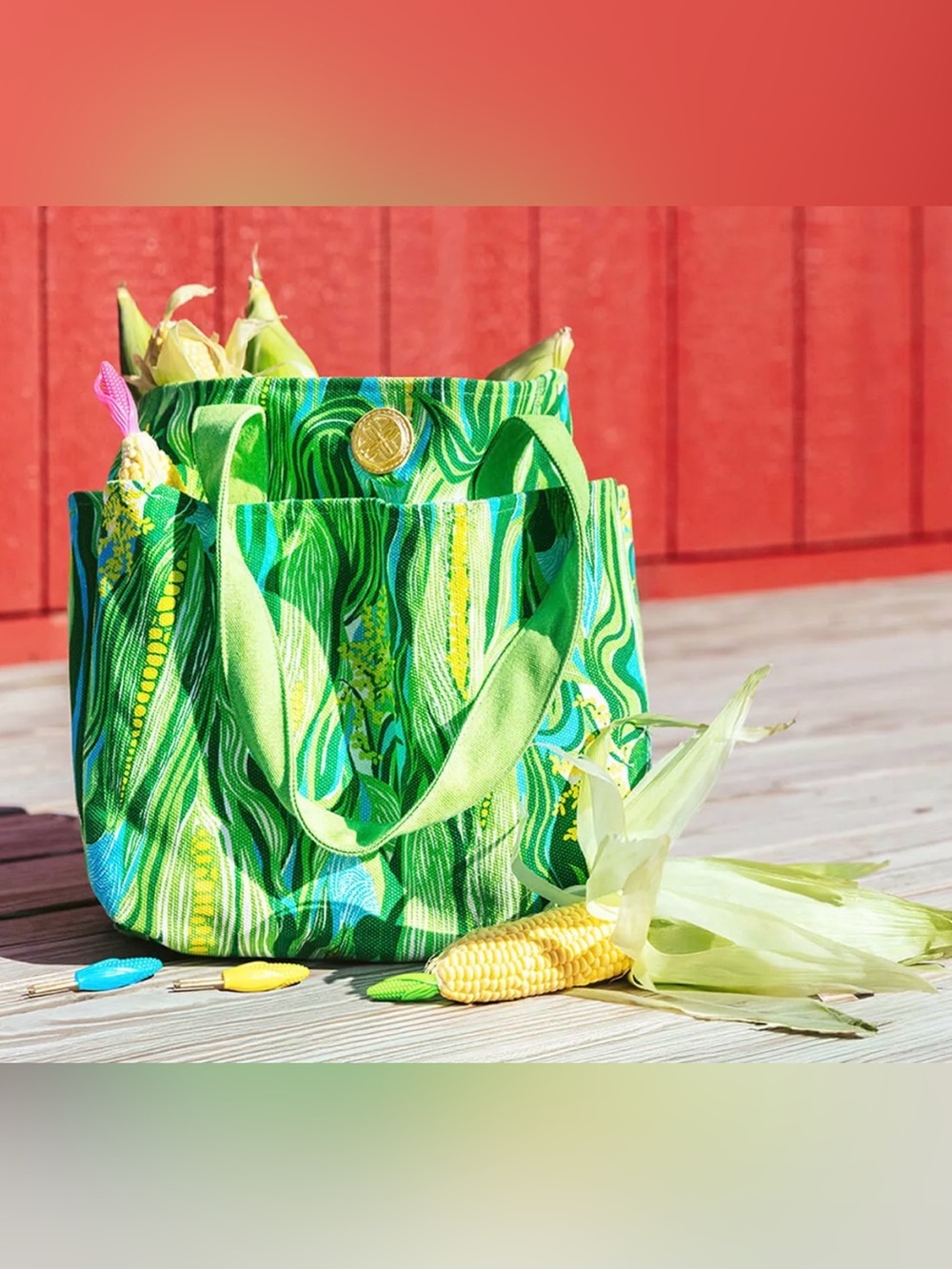 Lilly Pulitzer Patterned Canvas Farmers Market Tote. Sweet Corn Print. New.